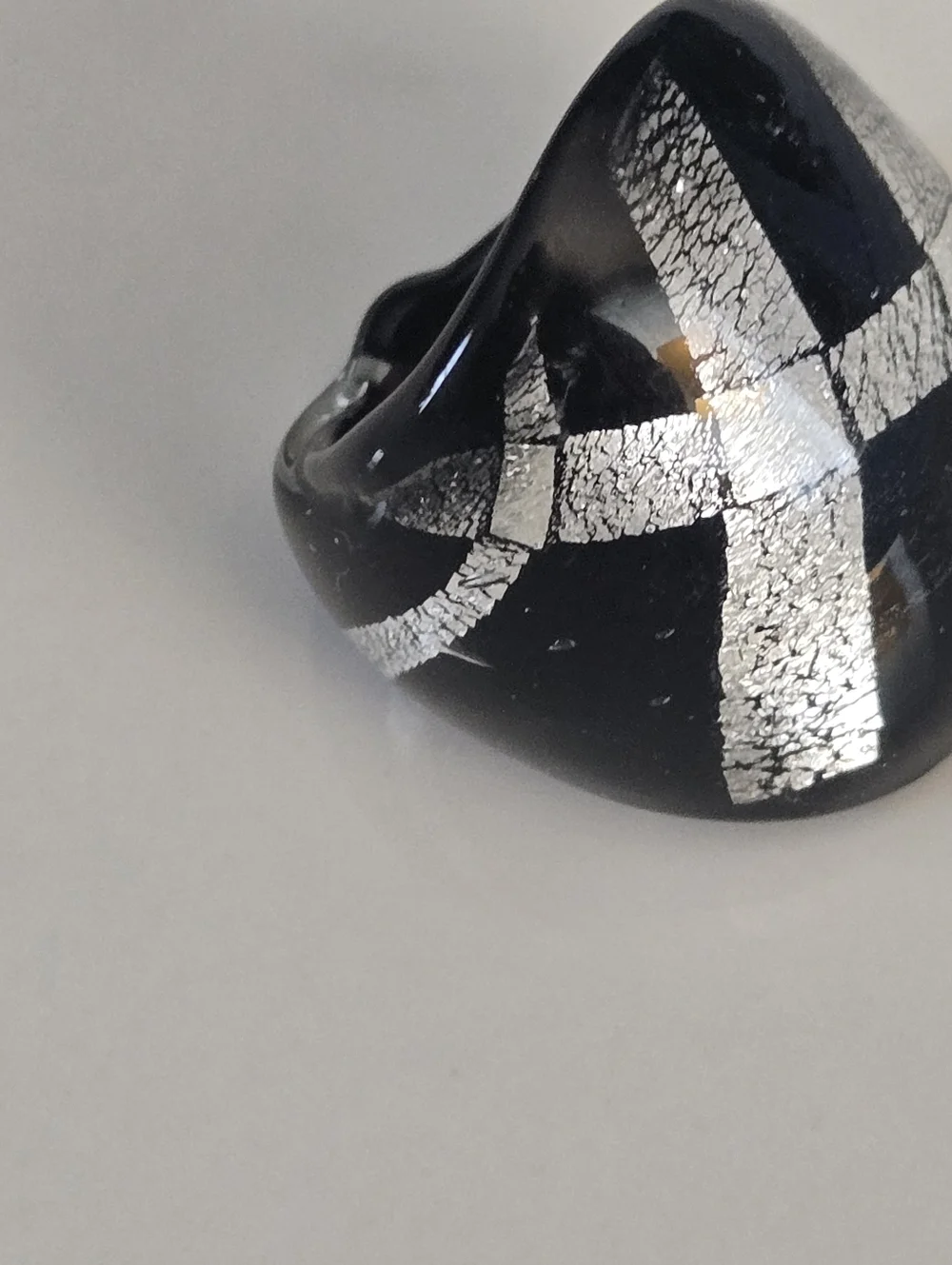 Chunky Black Silver Acrylic Statement Ring Size 7 Artisan Modern